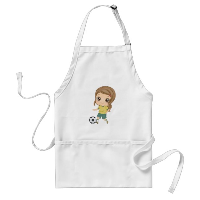Girl Playing Soccer Adorable Kids Sports Adult Apron (Front)
