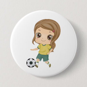 Girl Playing Soccer Adorable Kids Sports Button