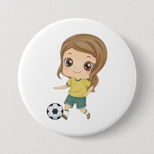Girl Playing Soccer Adorable Kids Sports Button (Front)