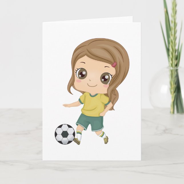 Girl Playing Soccer Adorable Kids Sports Card (Front)