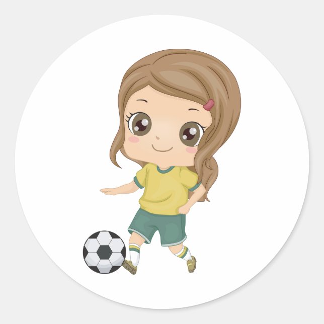 Girl Playing Soccer Adorable Kids Sports Classic Round Sticker (Front)