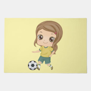 Girl Playing Soccer Adorable Kids Sports Doormat