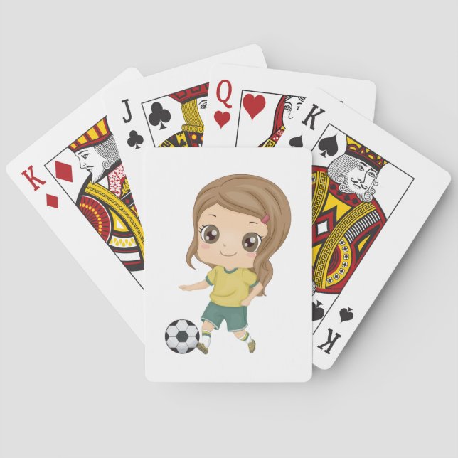Girl Playing Soccer Adorable Kids Sports Poker Cards (Back)