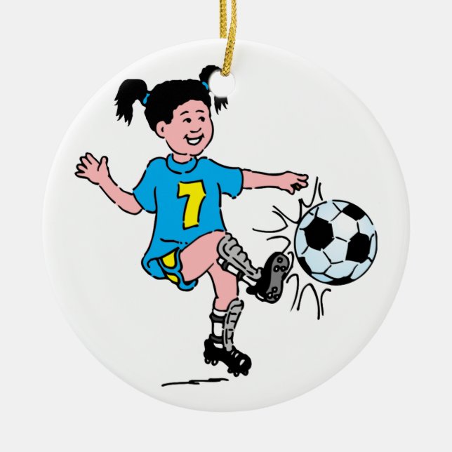 Girl Playing Soccer Ceramic Ornament (Front)