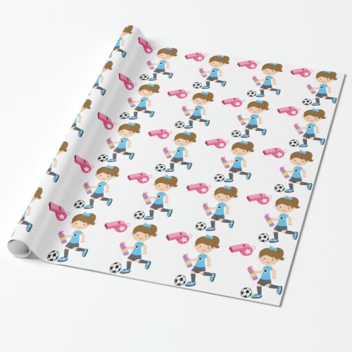 Girl Playing Soccer Wrapping Paper