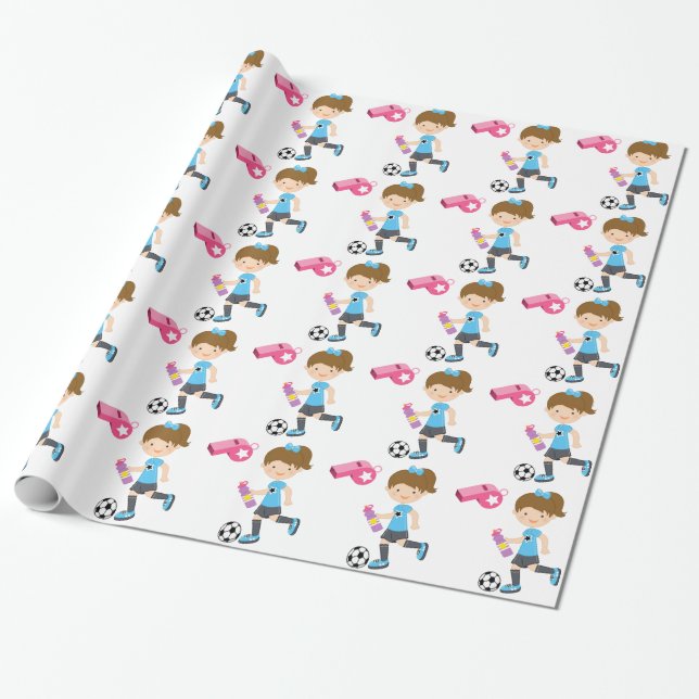 Girl Playing Soccer Wrapping Paper (Unrolled)