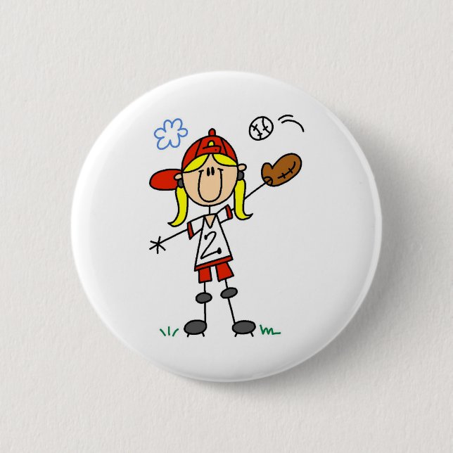 Girl Playing Softball Button (Front)