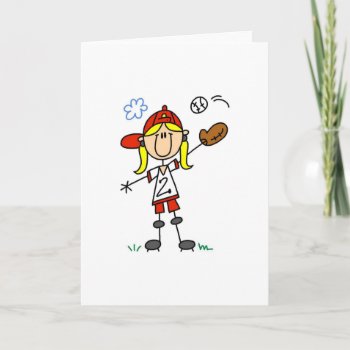Girl Playing Softball Card by stick_figures at Zazzle