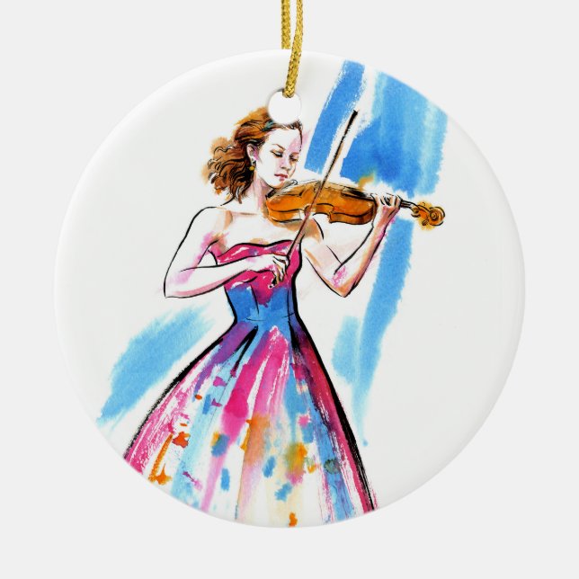 Girl playing the violin ceramic ornament (Front)