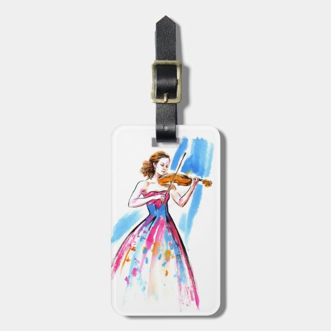 Girl playing the violin luggage tag (Front Vertical)