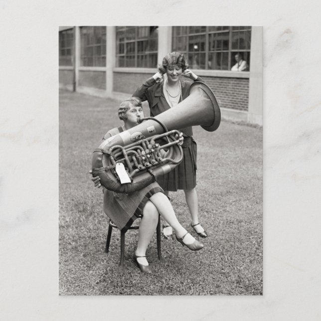 Girl Playing Tuba, 1928 Postcard (Front)