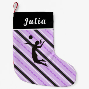 Girl Playing Volleyball Cute Pink Striped Her Name Small Christmas Stocking