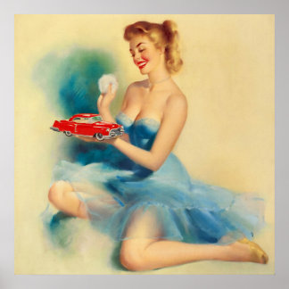 Girl Playing With Car Pin Up Art Poster