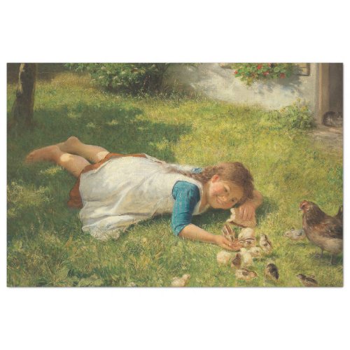 Girl Playing with Chicks Hen and Chicken Tissue Paper