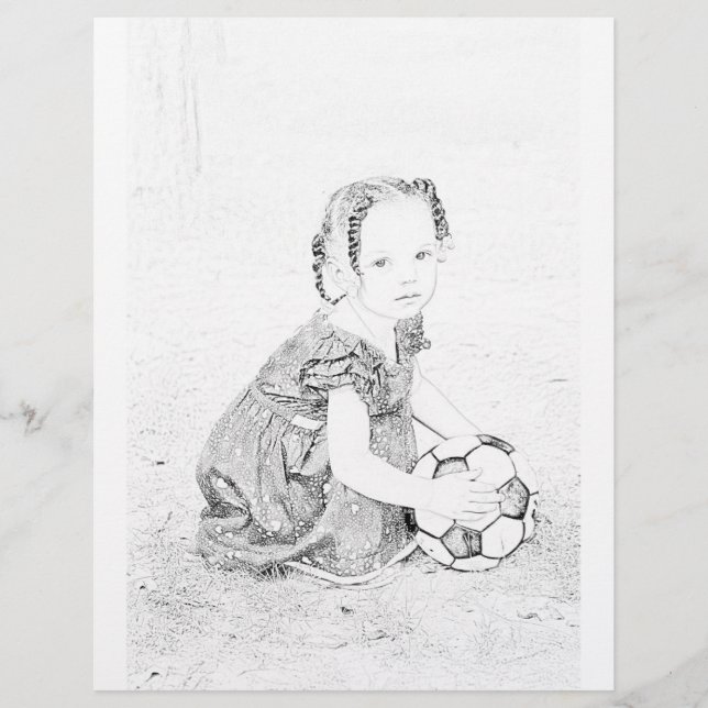 Girl playing with Football coloring page (Front)