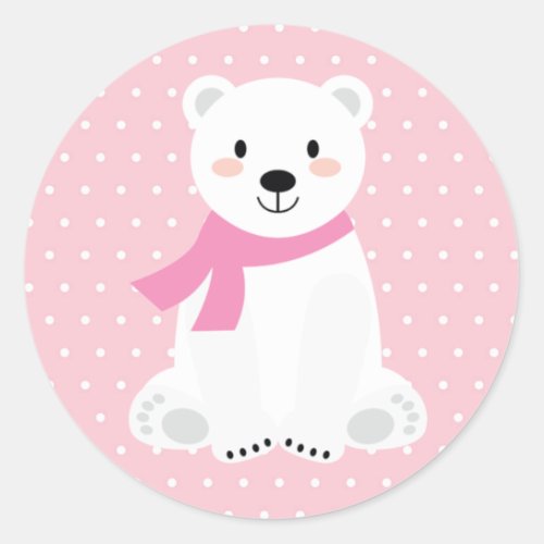 Girl Polar Bear Baby Shower Pink Classic Round Sticker