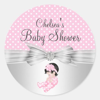 Girl Polka Dot Baby Shower Sticker by ExclusiveZazzle at Zazzle