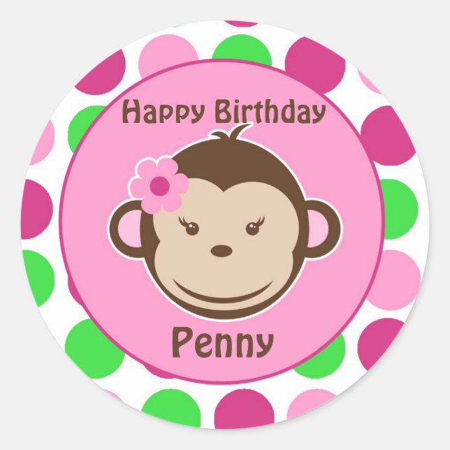 Girl Polka Dot Monkey Stickers (Front)