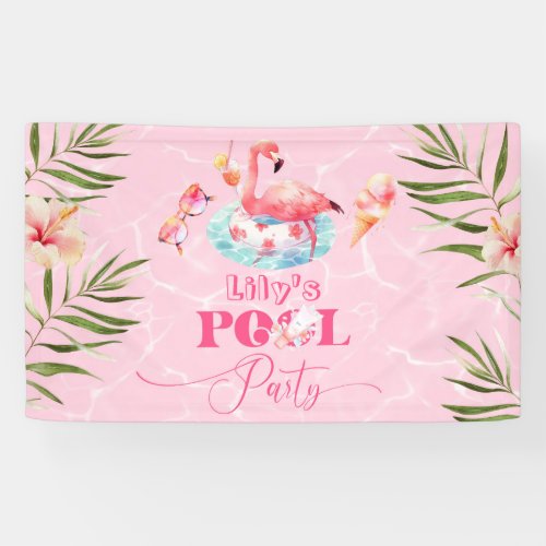 Girl Pool  birthday party flamingo welcome Banner