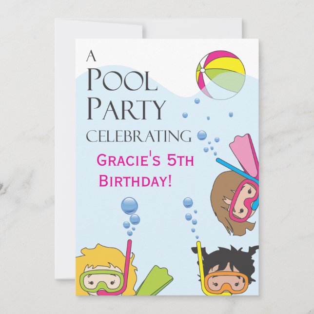 Girl Pool Birthday Party Invitation (Front)
