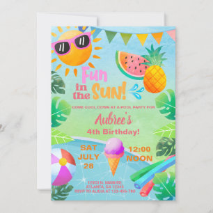 Girl pool party birthday invitation, pool bash. invitation