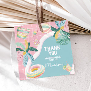 Girl Pool Party Birthday Party Square Favor Tags