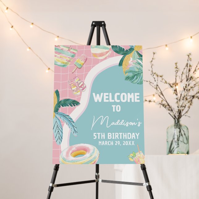 Girl Pool Party Birthday Party Welcome Sign (In Situ (Stand))