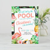Girl Pool Party Birthday Tropical Flamingo Invitation (Standing Front)