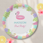 Girl Pool party  Paper Plates<br><div class="desc">Tropical leafs and flowers,  with fruits and a cute flamingo float for the perfect girl pool party!</div>