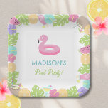 Girl Pool party  Paper Plates<br><div class="desc">Tropical leafs and flowers,  with fruits and a cute flamingo float for the perfect girl pool party!</div>