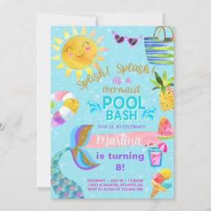 Girl pool party, pool bash summer invitation. invitation