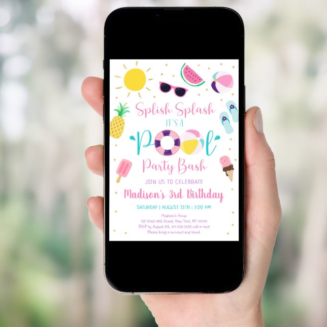 Girl Pool Party Summer Birthday Invitation (Front Digital)