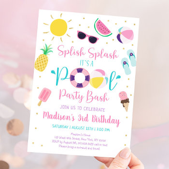 Girl Pool Party Summer Birthday Invitation by LittlePrintsParties at Zazzle