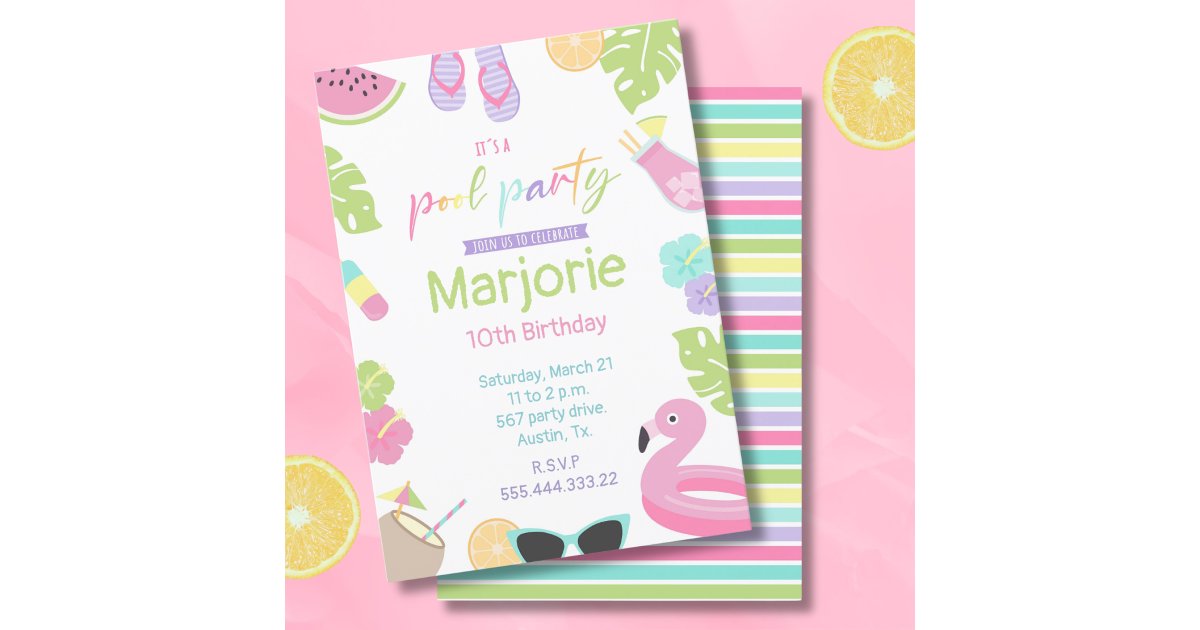Floating Invite Girl Pool party, tropical, flamingo float Invitation | Zazzle