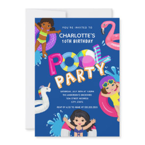 Girl Pool Swim Party 10th Birthday Invitation
