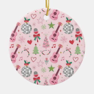 Girl Pop Star Holiday Ornament Pink Guitar Disco