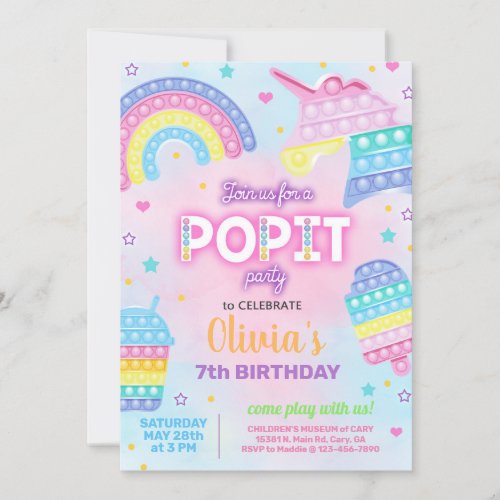 Girl popit birthday party invitation POPIT Invit Invitation