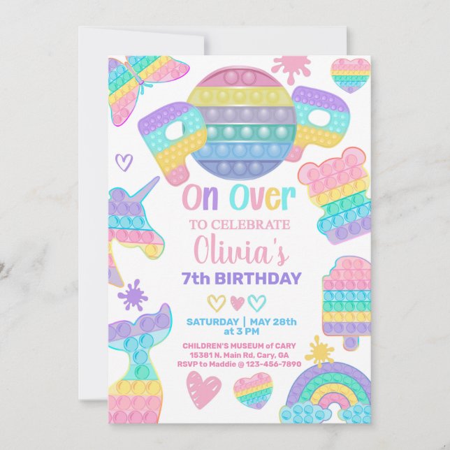 Girl popit birthday party invitation. POPIT. Invitation (Front)