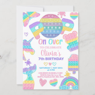 Girl popit birthday party invitation. POPIT. Invitation