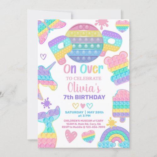 Girl popit birthday party invitation POPIT Invitation