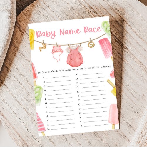 Girl Popsicle Baby Shower Baby Name Race Game