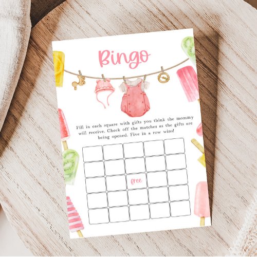 Girl Popsicle Baby Shower Bingo Game