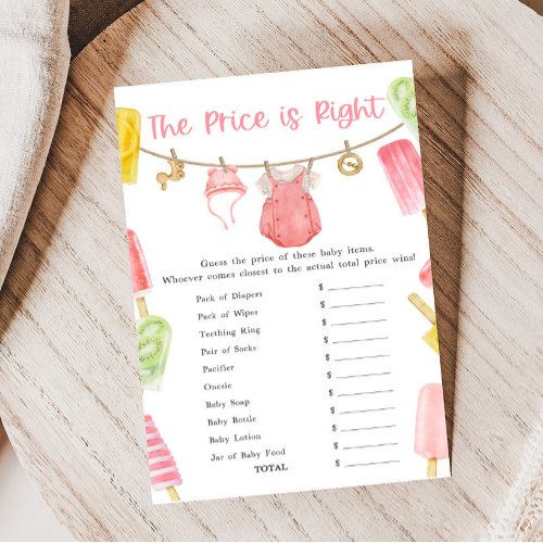 Girl Popsicle Baby Shower The Price is Right Game