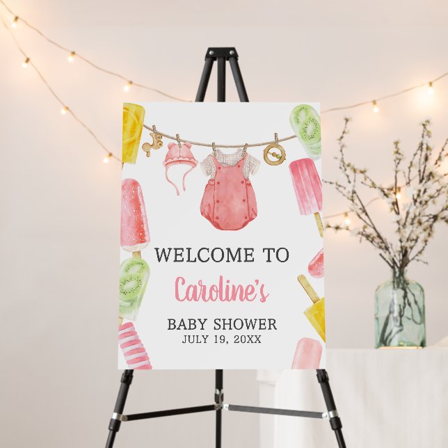 Girl Popsicle Baby Shower Welcome Sign (In Situ (Stand))