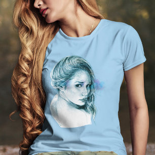 Girl Portrait Beautiful Blue Artistic Drawing T-Shirt