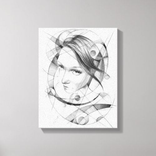 Girl portrait Drawing art Geometric Circles Lines Canvas Print
