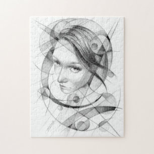 Girl portrait Drawing art Geometric Circles Lines Jigsaw Puzzle