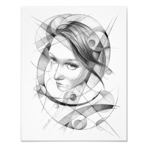 Girl portrait Drawing art Geometric Circles Lines Photo Print