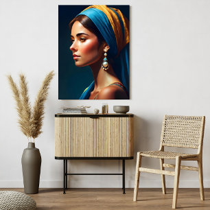 Girl Portrait in Blue and Gold, Classic Style Poster