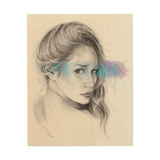 Girl portrait pencil art Wood canvas